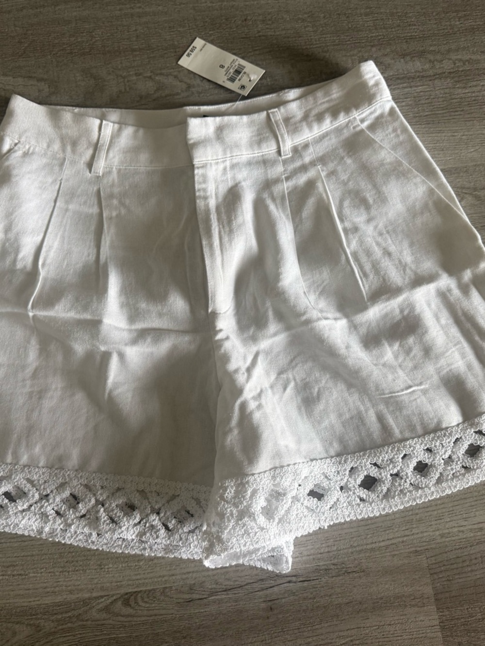 INC International Concepts White Crochet-Trim Linen Shorts